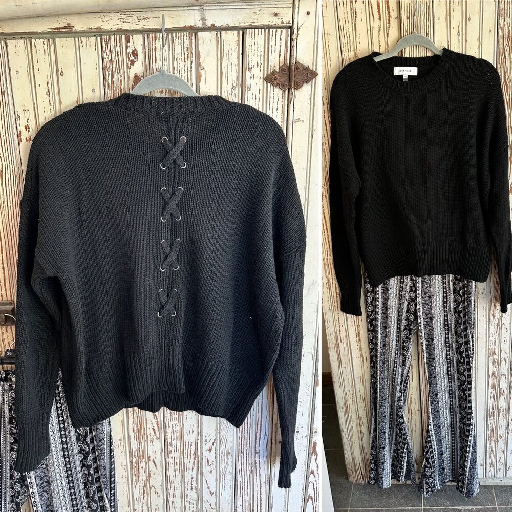 ***JOHN + JENN BLACK LACE UP BACK SWEATER***NEW STYLE ALERT!
